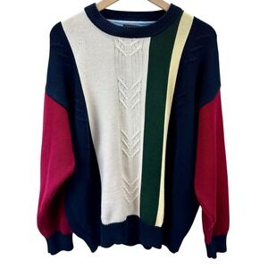VTG 90s Sweater Color Block Eclectic Grandpa Preppy Maximalist Mens Size XL